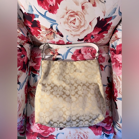 COACH Large Signature Logo Canvas and Leather Hobo Bag - Picture 3 of 14